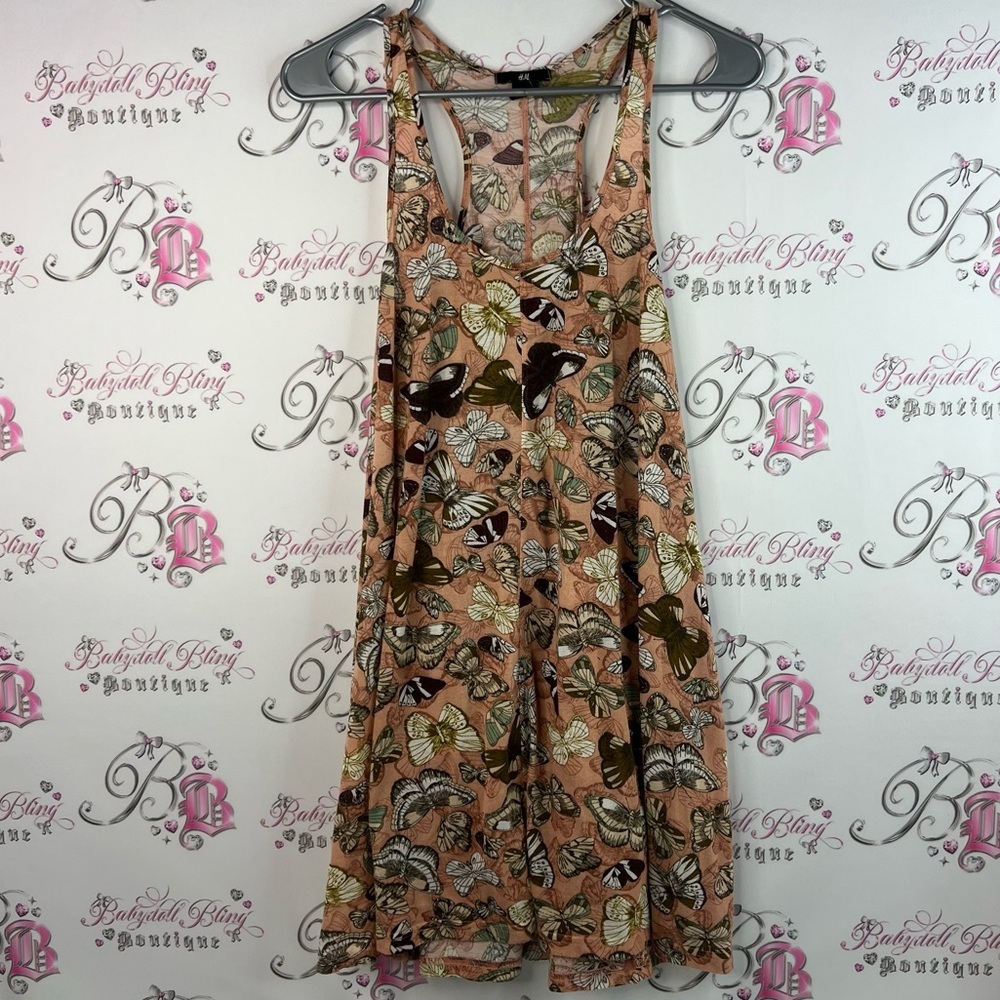 H&M Dress butterfly orange Peach green purple Brown dress flowy tank style moth